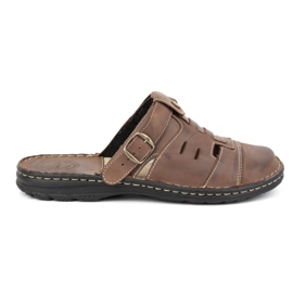 Olivier Klasszikus férfi bőr flip-flop sarokpánttal 0045 barna