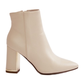 Női csizma magas sarkon, cipzárral rögzítve, meleg, öko bőr, világos bézs mevair