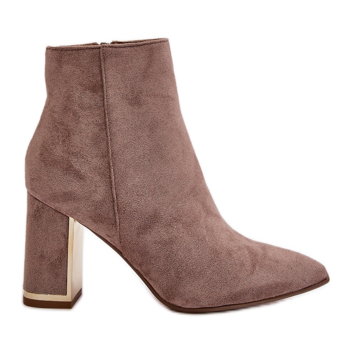 Női bokacsizma magas sarkon, cipzárral rögzítve, szigetelt Eco velúr, bézs mevair