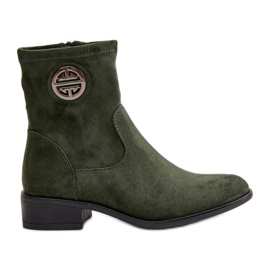 Női bokacsizma cipzárral, dekoratív részlettel, Eco Suede Green Lerioria zöld