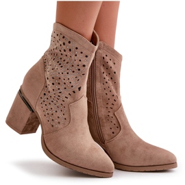 Díszített áttört női bokacsizma Eco Suede bézs S.Barski HY42-029 Díszített áttört női bokacsizma Eco Suede bézs S.Barski HY42-029