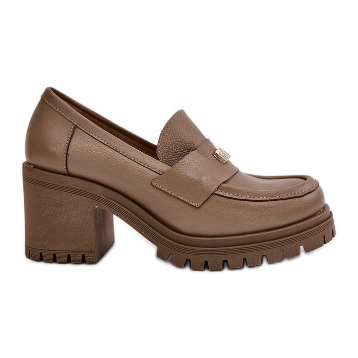 Zazoo 20168 elegáns női alacsony sarkú cipő, természetes bőr, sötét bézs