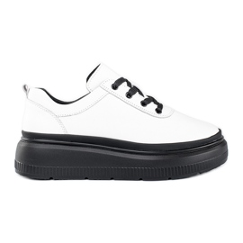 Fehér bőr cipő fekete platformon Fehér bőr cipő fekete platformon