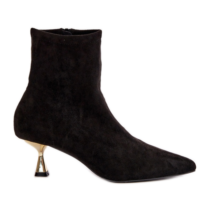 Eco Suede női magassarkú csizma hegyes orrral, fekete Irithare