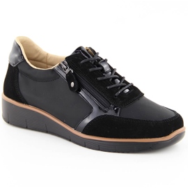 Női bőr ékcipő, fekete, Vinceza 88001