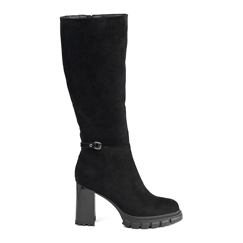 Klasszikus fekete velúr magas sarkú csizma