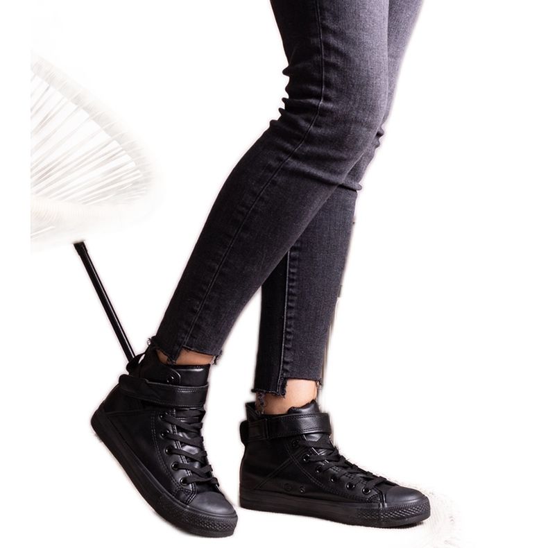 Fekete magasszárú tornacipő Bonbonita öko bőrből