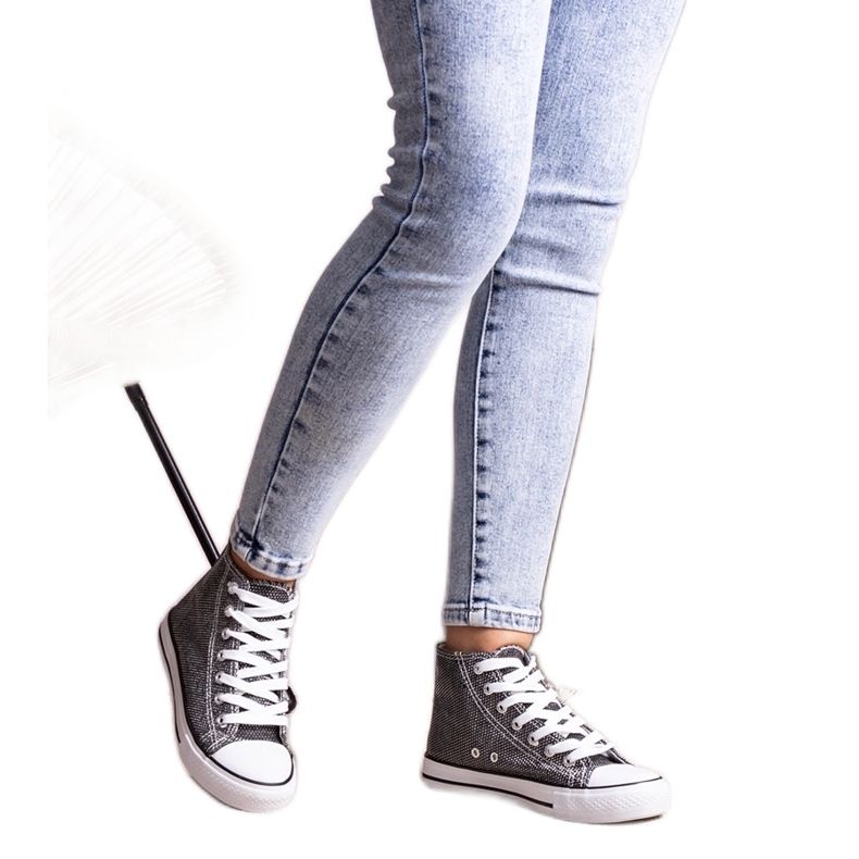 Ranifali fényes fekete magasszárú tornacipő