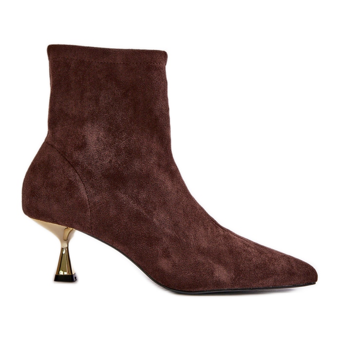 Női csizma magas sarkú Eco velúr hegyes orrokkal, barna Irithare