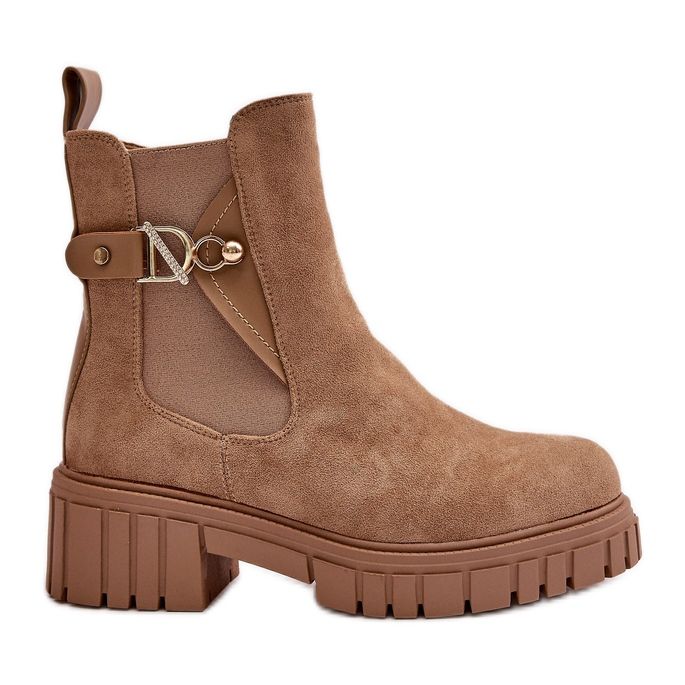 Szigetelt női csizma arany részlettel, bézs Eco Suede Bervena