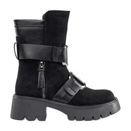 Goodin Fekete velúr női bokacsizma csatokkal