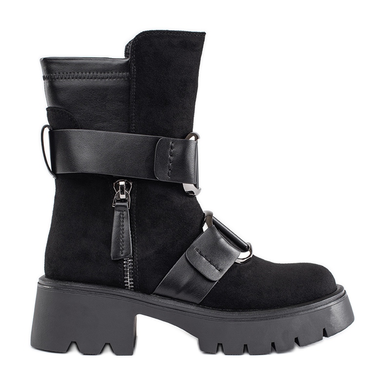 Goodin Fekete velúr női bokacsizma csatokkal