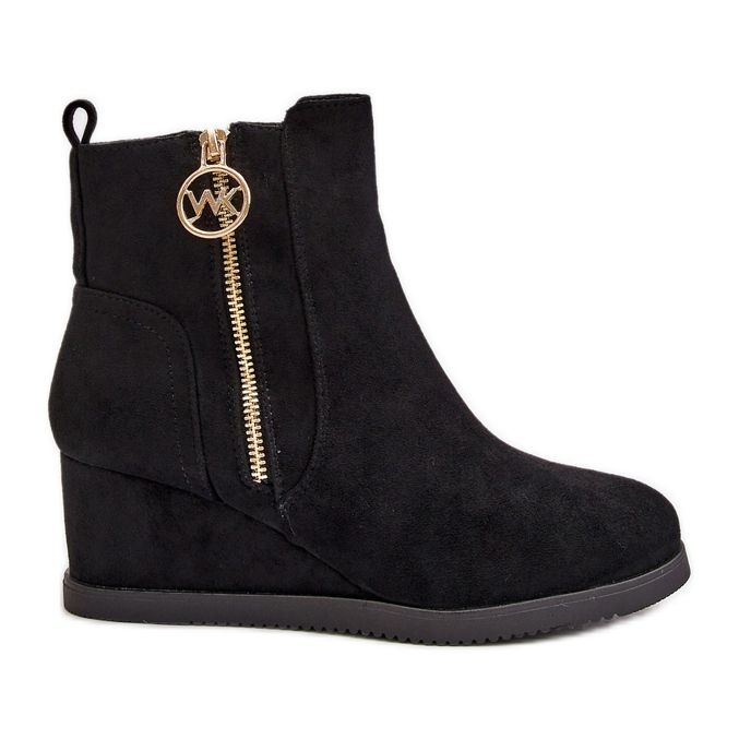 Szigetelt ékcsizma dekoratív cipzárral, Eco Suede, Fekete Leretha