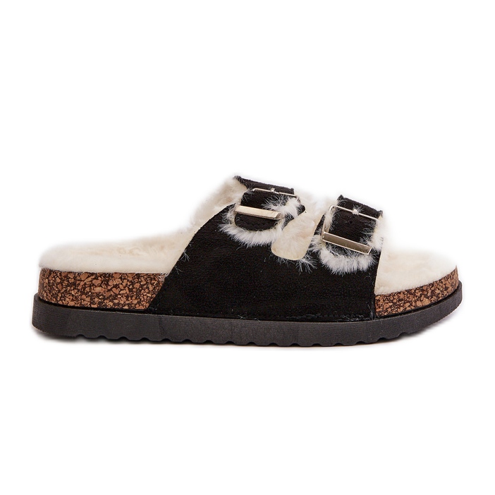 Női papucs Flip-Flops csattal és szőrmével, fekete Ezilena Női papucs Flip-Flops csattal és szőrmével, fekete Ezilena