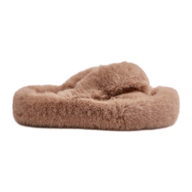 Női szőrme papucs vastag talppal, bézs Lavitera
