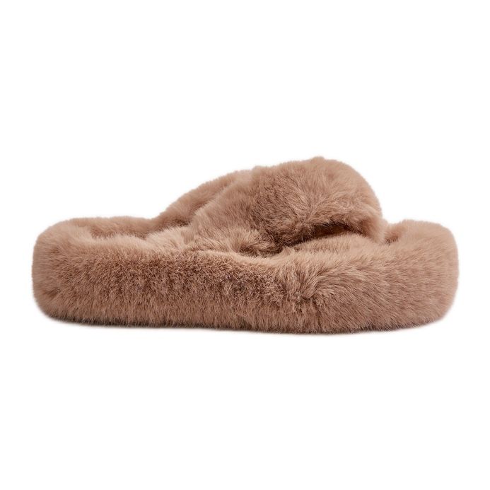 Női szőrme papucs vastag talppal, bézs Lavitera