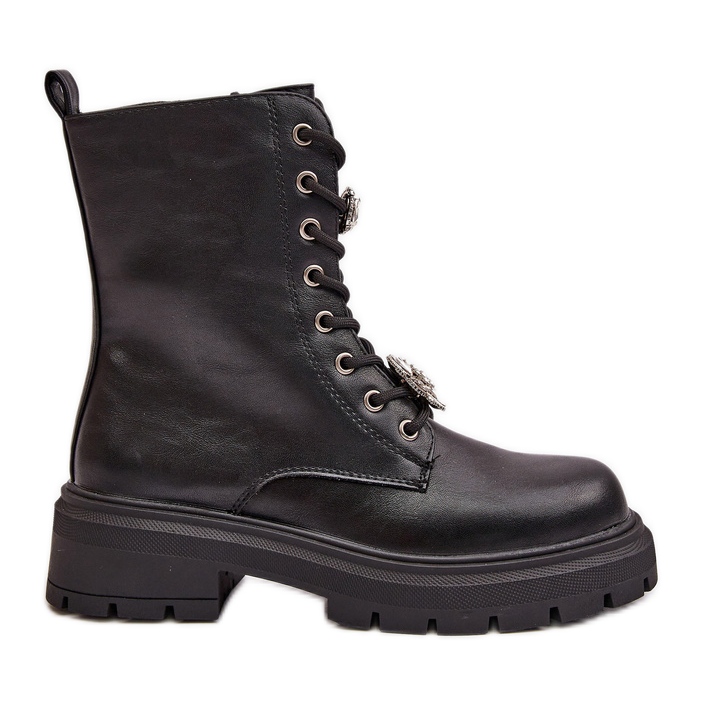 Női Eco bőr munkáscsizma tűkkel, fekete Kristines