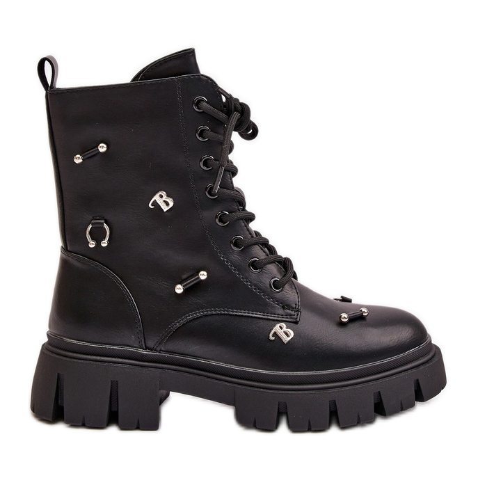 Női munkáscsizma díszítéssel, Eco bőr, fekete Cadenilla