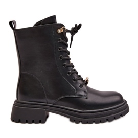Női Eco bőr munkáscsizma tűkkel Fekete Rianael