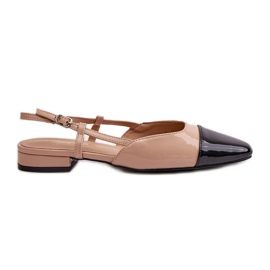 Bézs Patent Balerina Cipő Nyitott Sarkúval, Bézs Kairael Bézs Patent Balerina Cipő Nyitott Sarkúval, Bézs Kairael