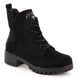 M. DASZYŃSKI Velúr csizma magas sarkon és platformon, szigetelt fekete M.Daszyński MR1813-38