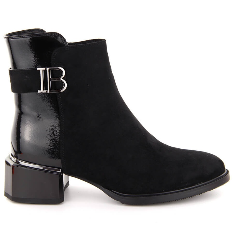 Női velúr és lakkfekete magas sarkú bokacsizma D&amp;A S.Barski Premium Collection MR880-040