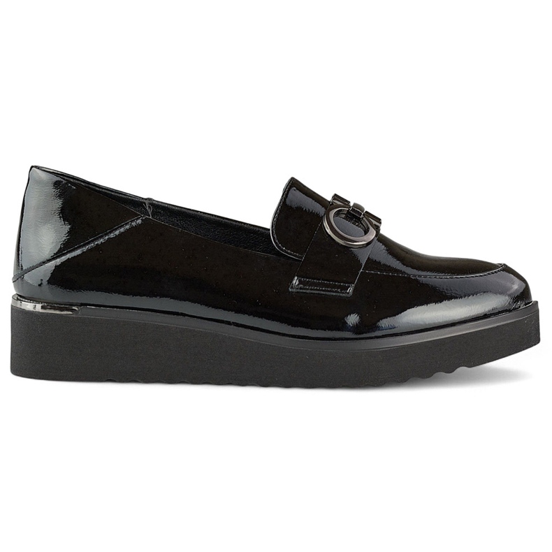 Női lakkcipő alacsony ékkel, elegáns cipő fekete