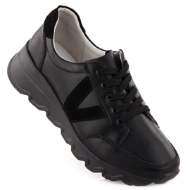 Női fekete bőr cipők Vinceza 7918