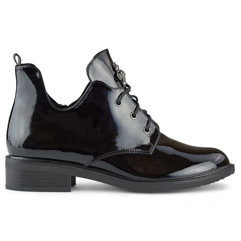 Patent fekete fűzős bokacsizma lapos talppal