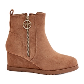 Szigetelt ékcsizma dekoratív cipzárral, Eco Suede Camel Leretha barna