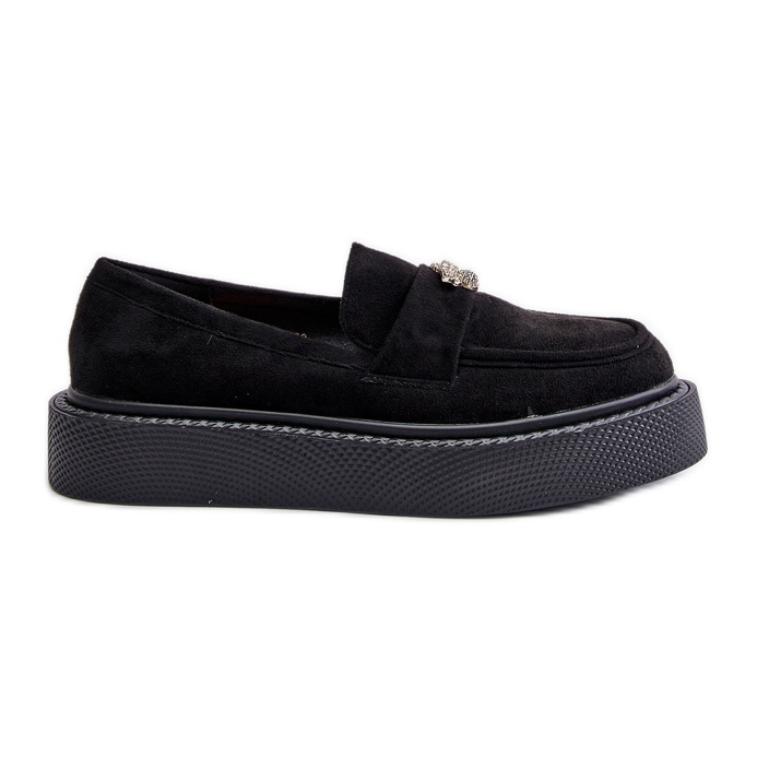 Női mokaszinok a platformon, fekete eritin