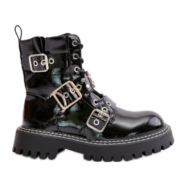 Patent munkáscsizma csatokkal, fekete Serizia Patent munkáscsizma csatokkal, fekete Serizia