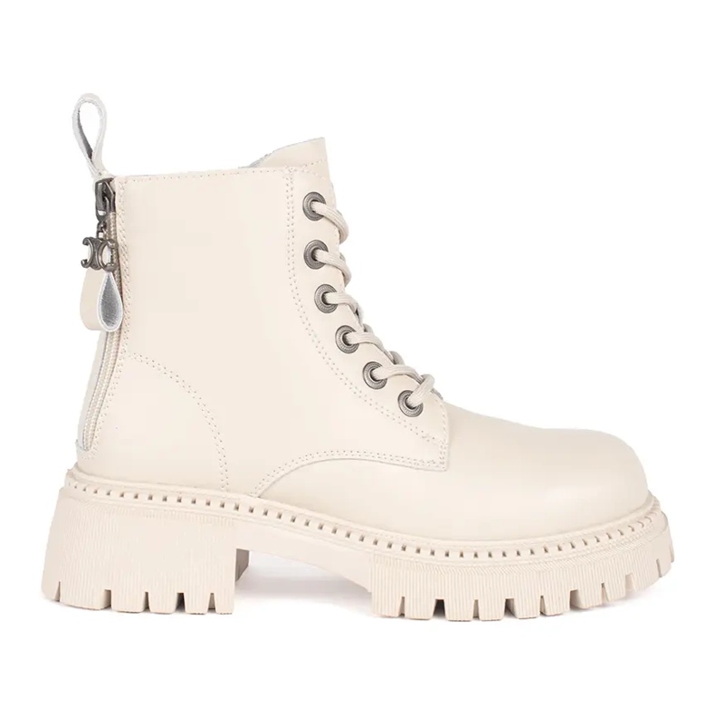 Női bézs bőr fűzős bokacsizma