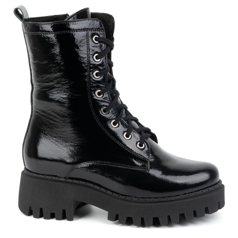 Olivier Női bőrcsizma, hőszigetelt, 401BB, feketére lakkozott fekete