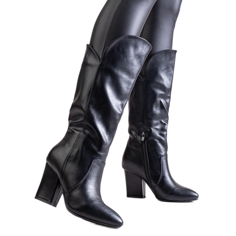 Fekete magas sarkú csizma Amare öko bőrből