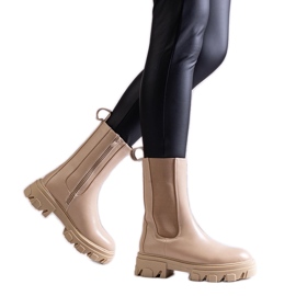 Manera eco bőrből készült bézs magas bokacsizma