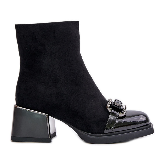 S.Barski Elegáns női magassarkú csizma díszítéssel, fekete MR880-127