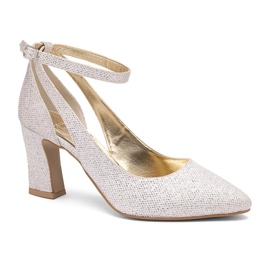 BUTDAM Silver Mila csillogó, stabil pumpák, pánttal a bokán ezüst BUTDAM Silver Mila csillogó, stabil pumpák, pánttal a bokán ezüst