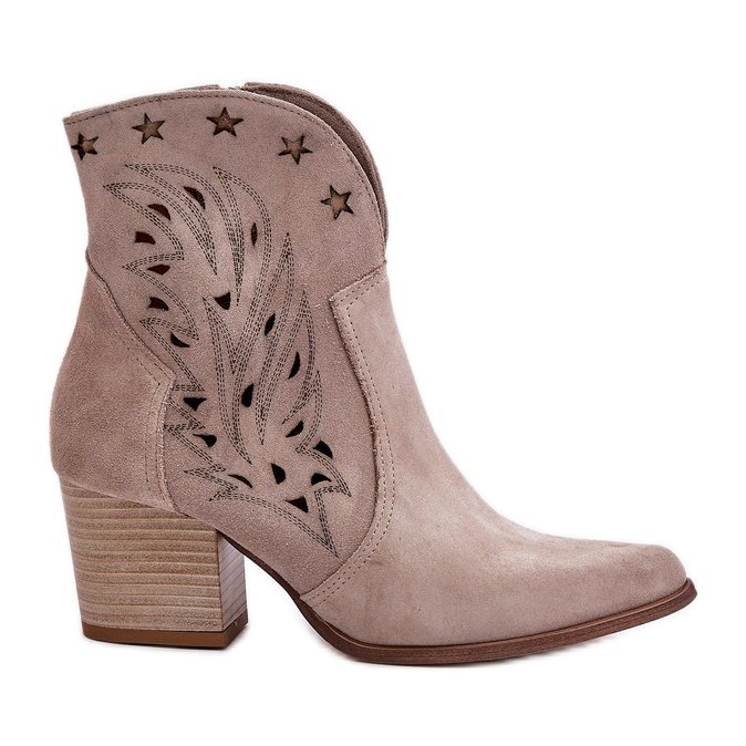 Áttört velúr Cowboy csizma magas sarkon Lewski 3613 Cappucino bézs