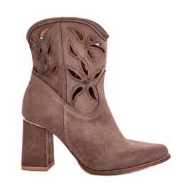 Velúr áttört bokacsizma Lewski 3629 Sötétbézs