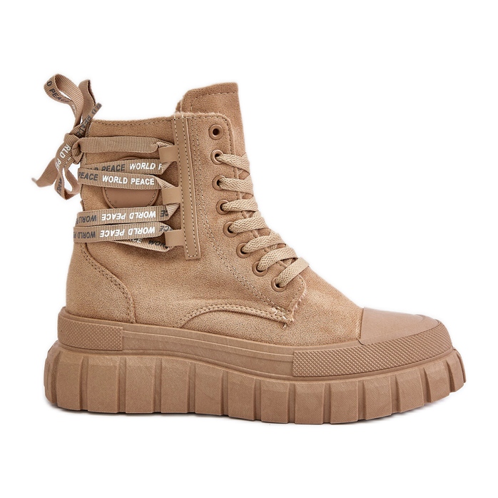 Barna női csizma platformon, dekoratív fűzővel Edidda