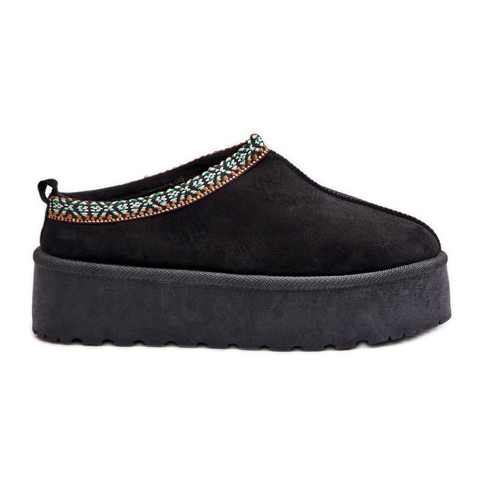Női Platform papucs hímzéssel, Fekete Neroma