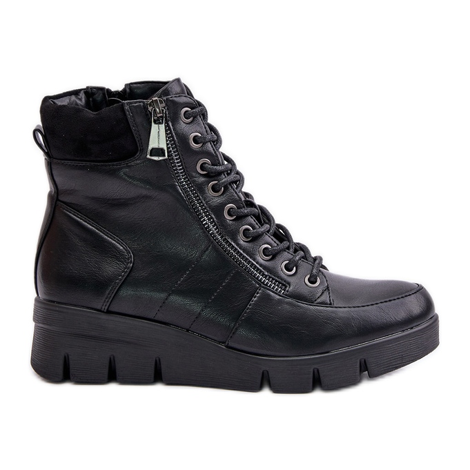 Könnyű, szigetelt női bokacsizma emelvényen és éken, Black Savindria fekete