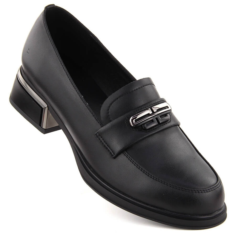 Női bőr cipő díszsarokkal, fekete Vinceza 77102