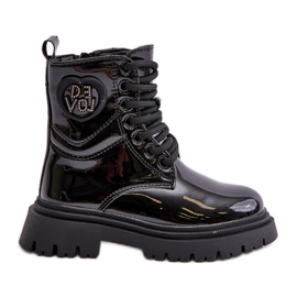 Lány lakkbőr csizma szőrme béléssel és cipzárral, fekete Evaliraea