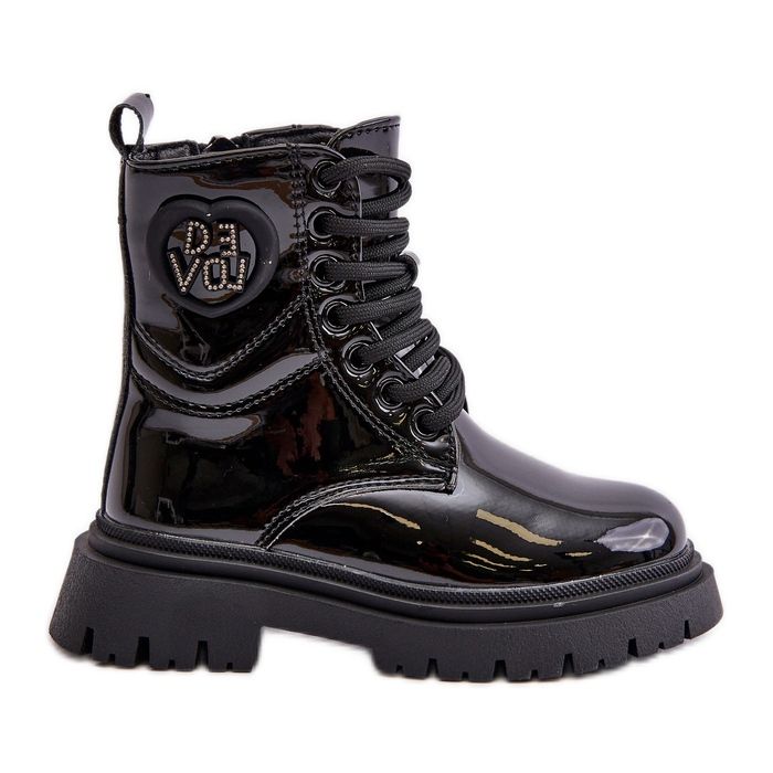 Lány lakkbőr csizma szőrme béléssel és cipzárral, fekete Evaliraea