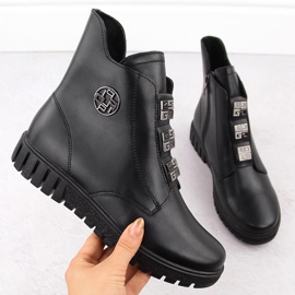 Fekete bőr női bokacsizma a platformon díszítéssel, Filippo DBT6360