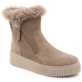 Bézs színű velúr női bőrcsizma szőrmével Filippo DBT6484