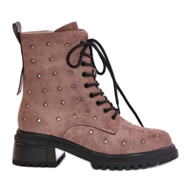 S.Barski Díszített női munkáscsizma szigetelt D&amp;A MR880-017 Taupe bézs