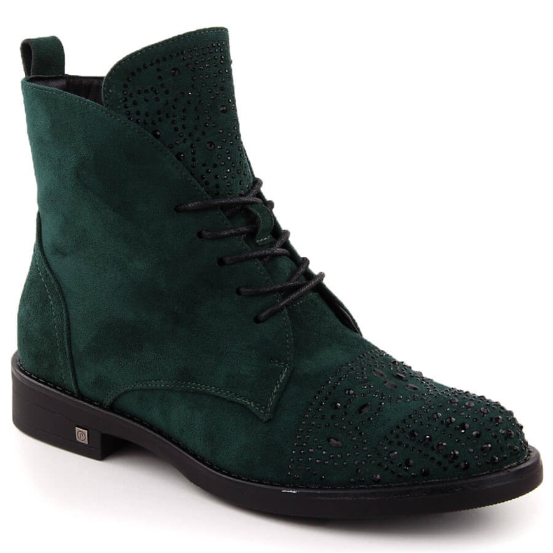 Női bokacsizma cirkóniával, zöld Potocki SZ12178